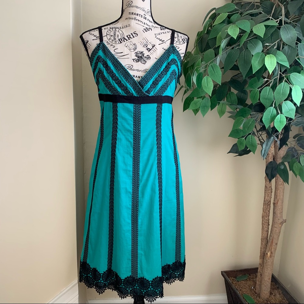 Catherine Malandrino Cotton Embroidered Strappy Dress Green Sz 12